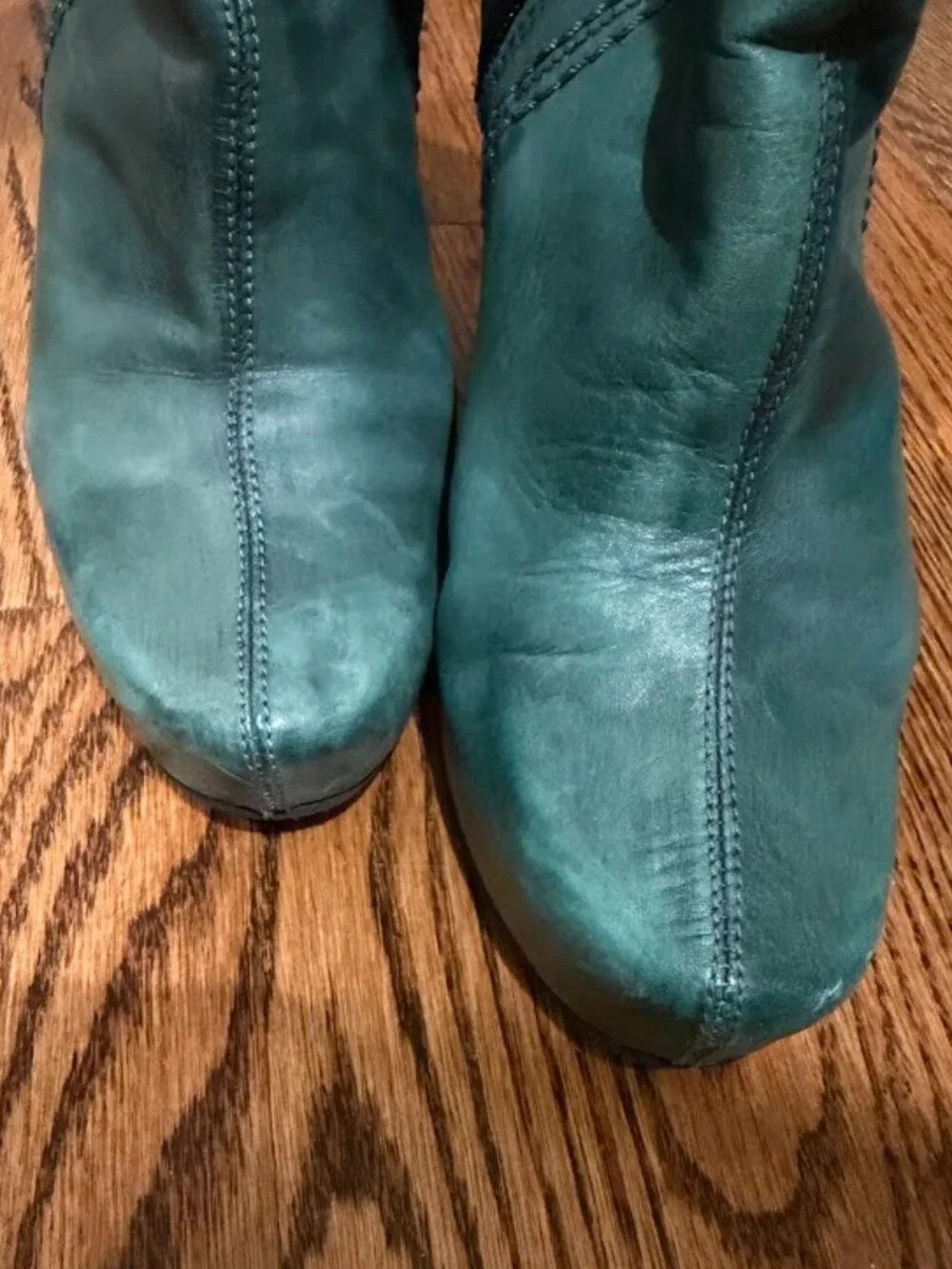 Venezia Teal Wedge Boots Side Zip Slouch Platform Leather EU 37